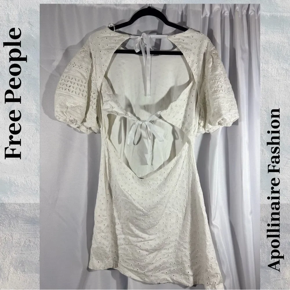 FREE PEOPLE APRICOT ROSE EYELET DRESS IN WHITE LARGE NEW